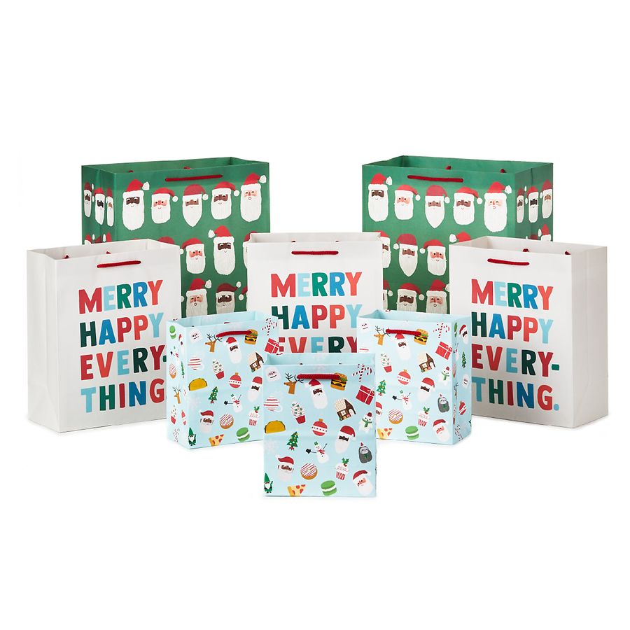 Hallmark Holiday Gift Bags Assorted Sizes Santa,MerryHappy Everything,Tacos,Donuts,Pizza,