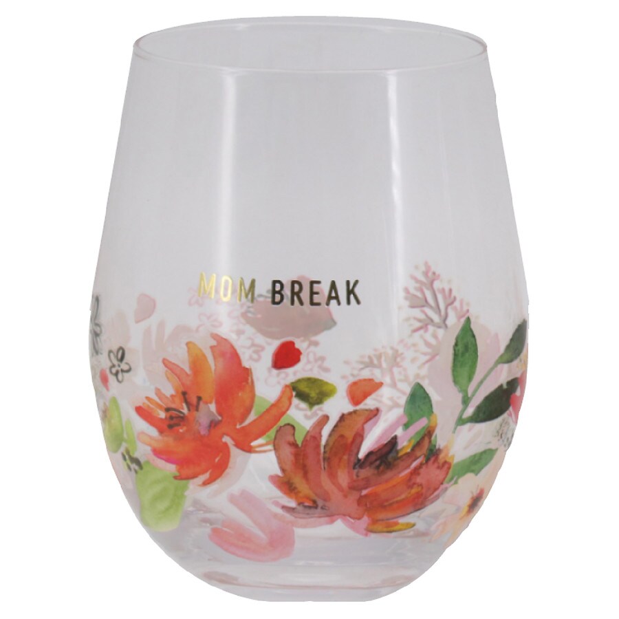 Modern Expressions Mom Break Floral Wine Glass Clear