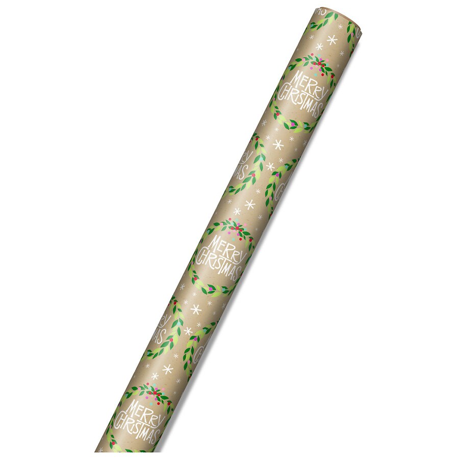 Inspirations from Hallmark Holiday Wrapping Paper Roll Merry Christmas Wreath on Brown