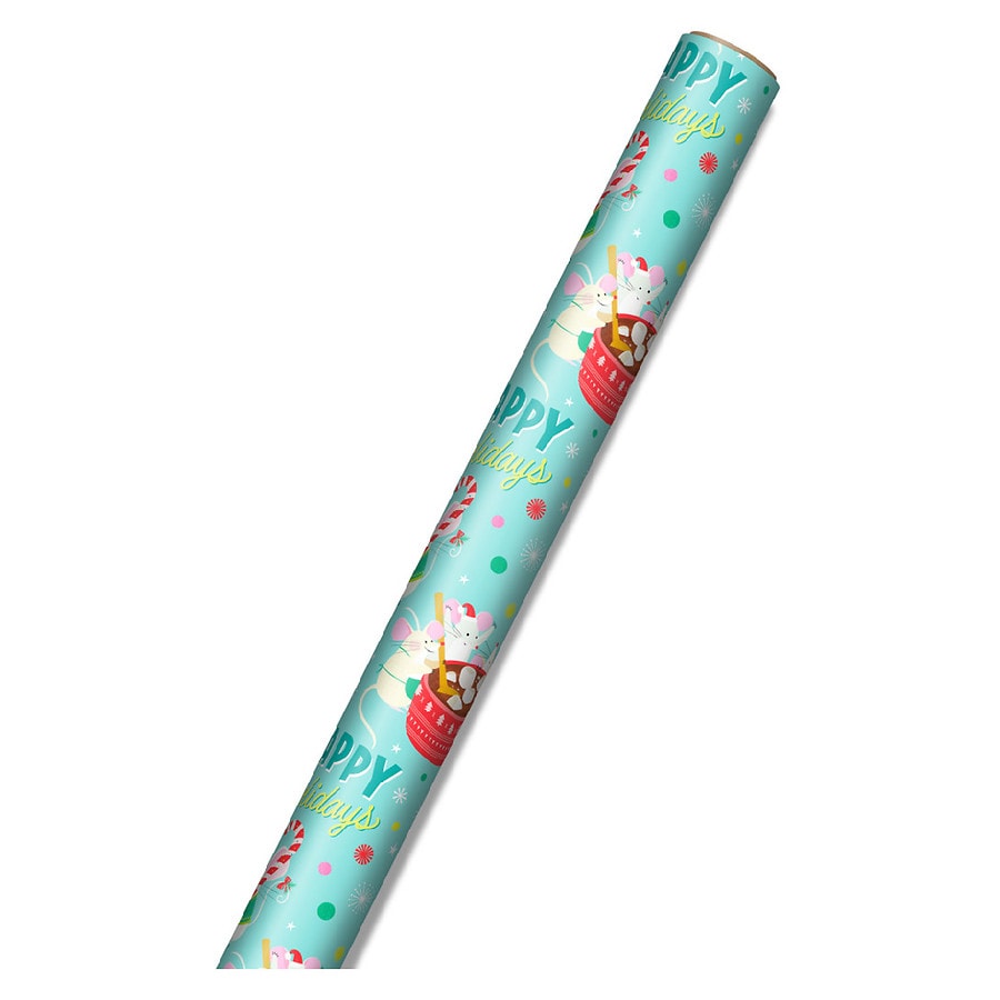 Inspirations from Hallmark Christmas Wrapping Paper Roll Happy Holidays Mice on Blue