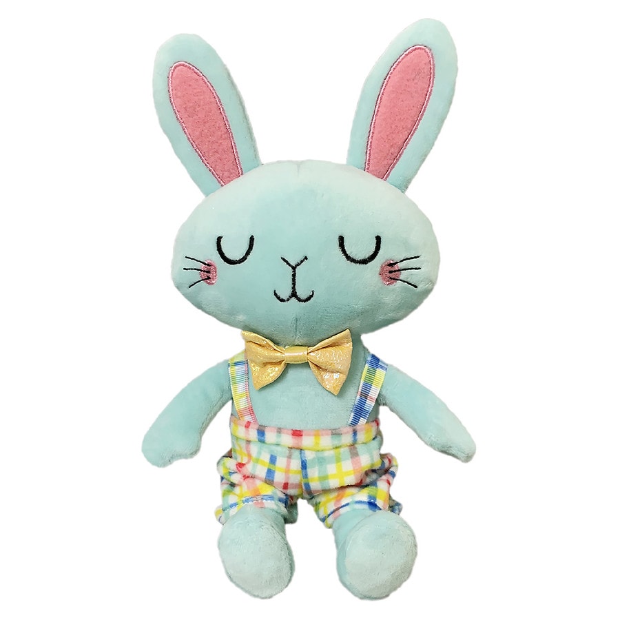 Festive Voice Easter Plush Bunny with Overalls