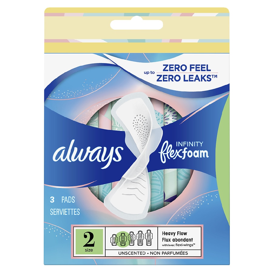 Always Infinity FlexFoam Pads for Women Size 2 Heavy Flow Absorbency with Wings