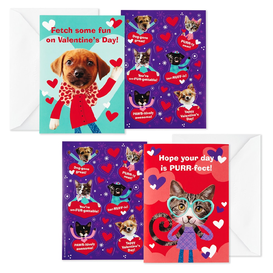 Hallmark Valentine's Day Cards and Stickers Assortment for Kids (Puppies and Kittens)