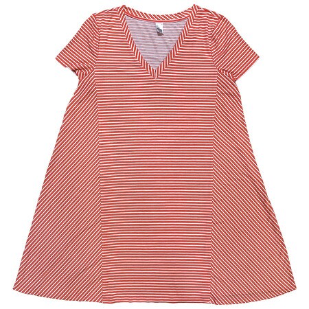 West Loop Women's V-Neck T-Shirt Dress Coral White Stripe, Coral White Stripe