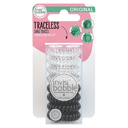 invisibobble Original Multipack Hair Elastics - Crystal Clear/True Black - 8pk