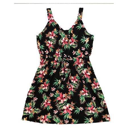 West Loop Women's Sleeveless Drawstring Dress Black Floral, Black Floral