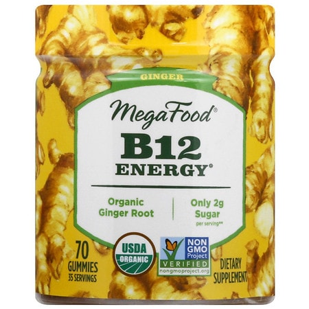 MegaFood Vitamin B12 Energy Gummies - Vegan Methyl B12 Vitamins - Ginger - 35 Servings