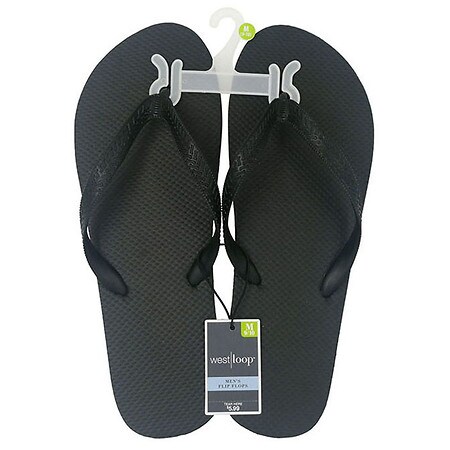 West Loop Men's Solid Flip Flops, Black, X-Large