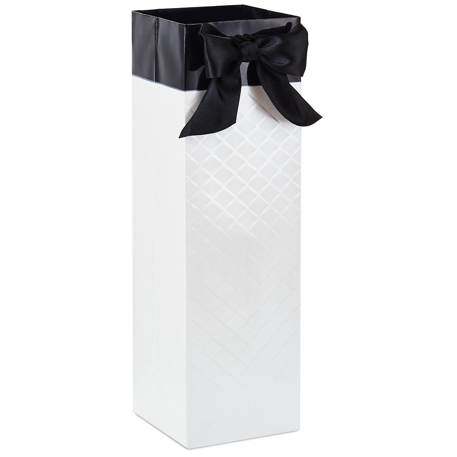 Hallmark Bottle Gift Bag, White With Black Bow