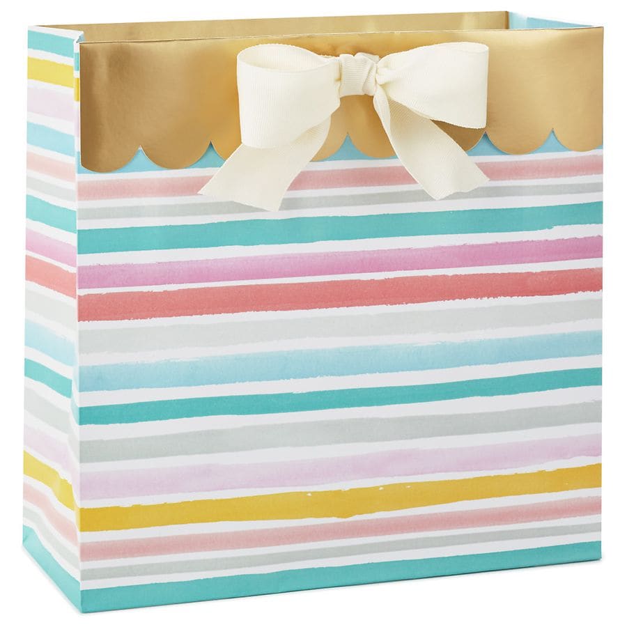 Hallmark Large Square Gift Bag, Watercolor Pastel Stripes