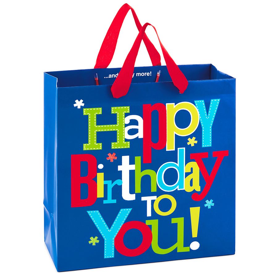 Hallmark Large Square Gift Bag, Happy Birthday to You on Blue