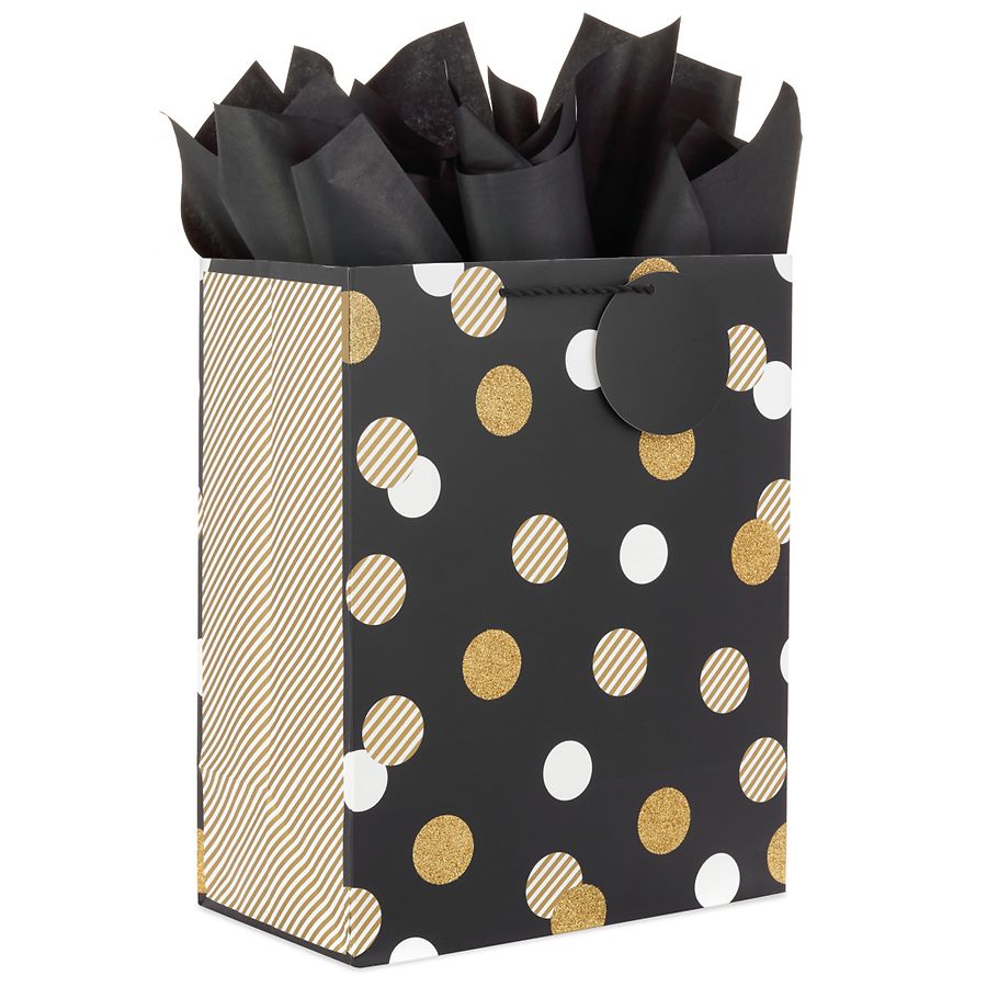 Hallmark Large Gift Bag With Tissue Paper, Polka Dots on Black