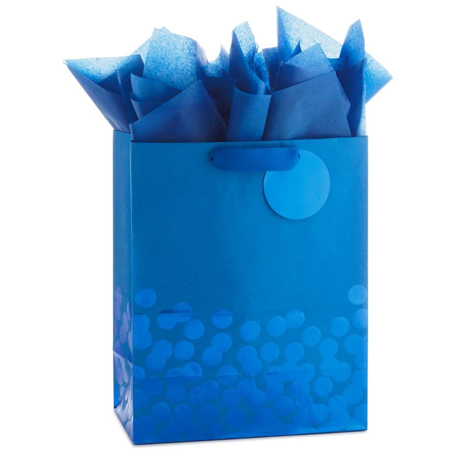 Hallmark Large Gift Bag With Tissue Paper, Blue Foil Dots