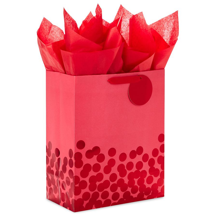 Hallmark Large Gift Bag With Tissue Paper, Red Foil Dots