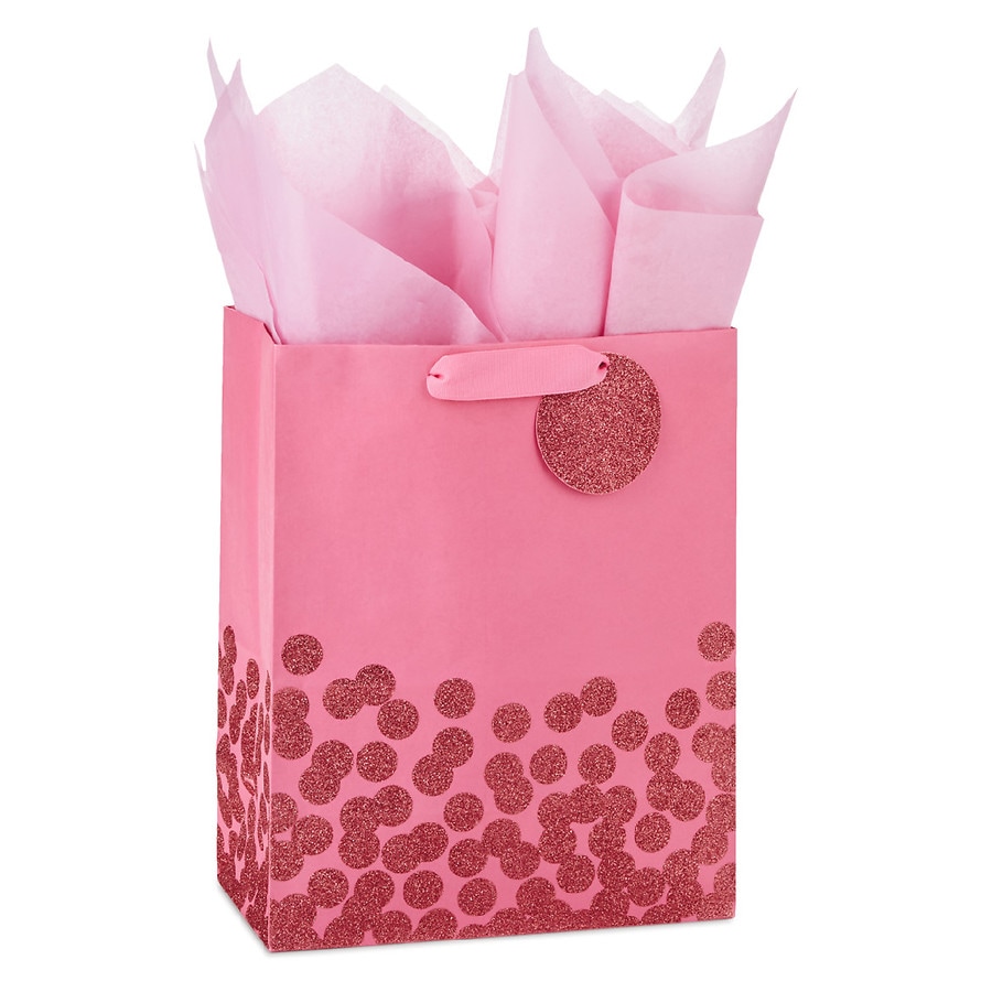 Hallmark Large Gift Bag With Tissue Paper, Pink Glitter Dot