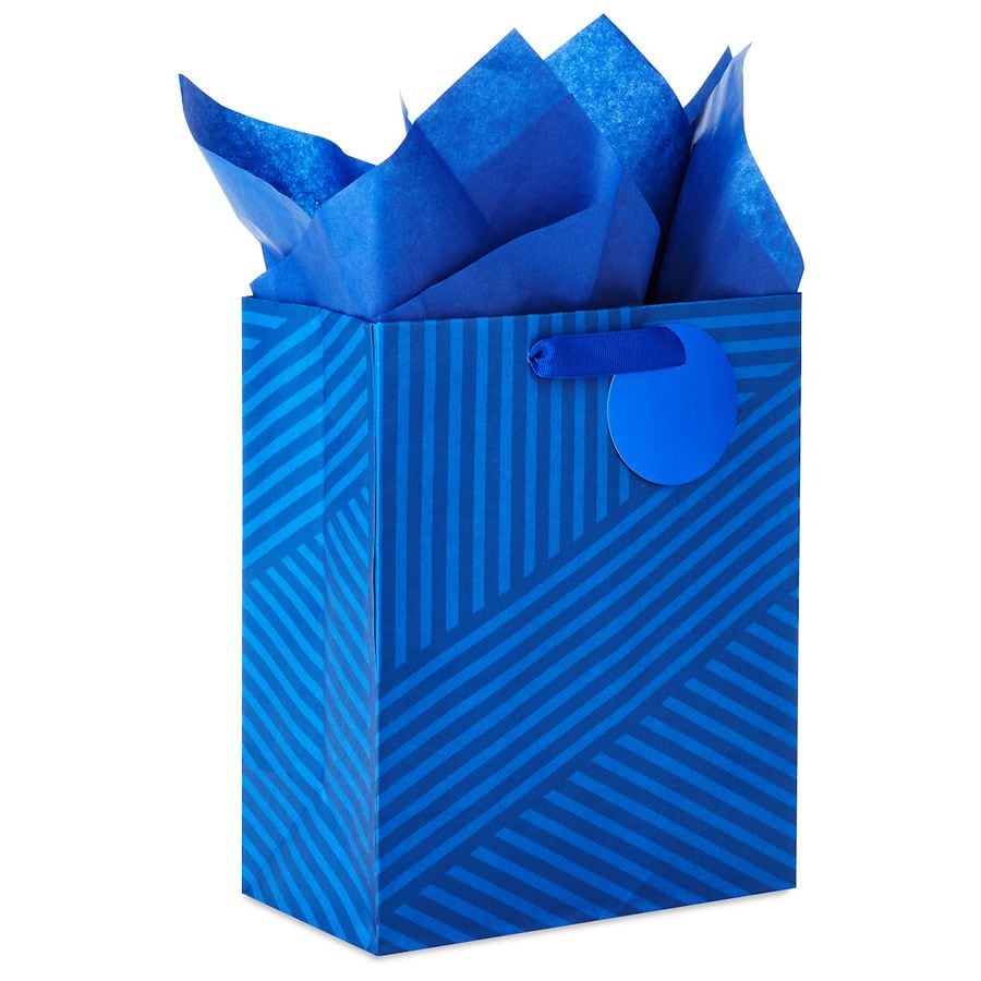 Hallmark Medium Gift Bag With Tissue Paper, Blue Stripes