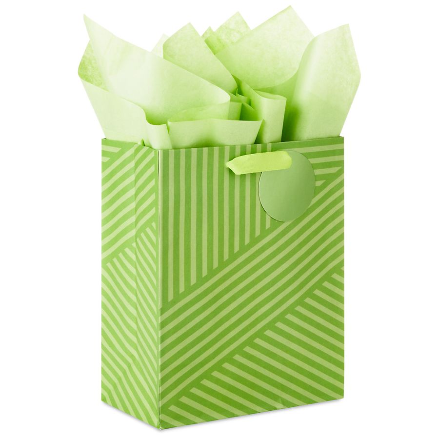 Hallmark Medium Gift Bag With Tissue Paper, Green Stripes