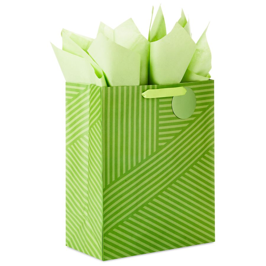 Hallmark Large Gift Bag With Tissue Paper, Green Stripes