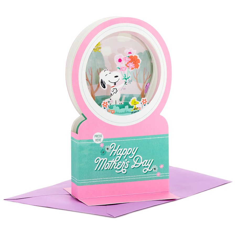 Hallmark Pop-Up Mother's Day Card With Motion (Peanuts Snoopy Snow Globe)(S39)