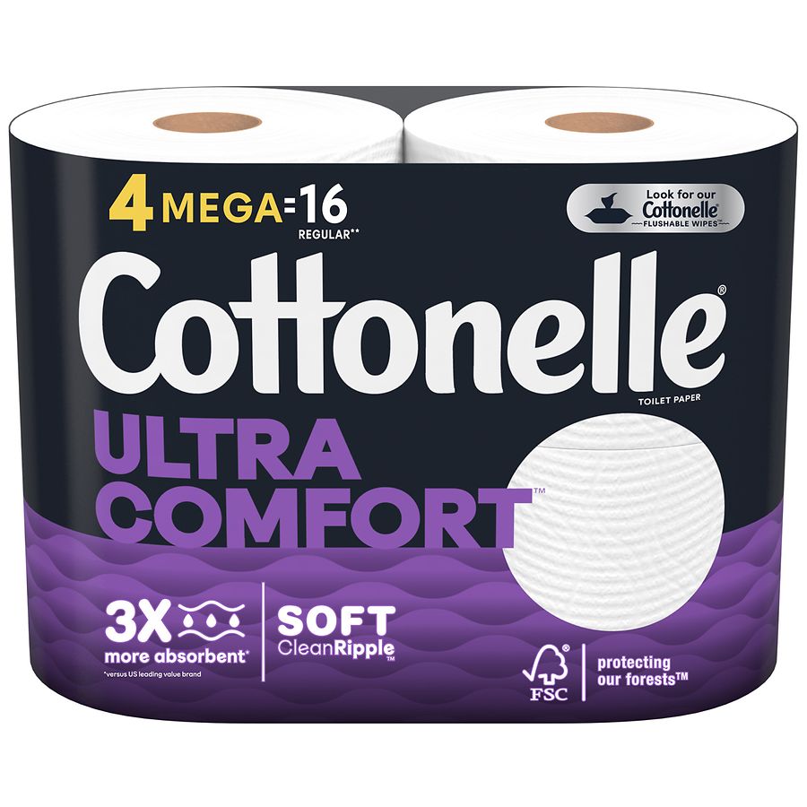 Cottonelle Ultra Comfort Toilet Paper Strong Bath Tissue 4 Mega Rolls (4 Mega Rolls is 16 regular rolls)