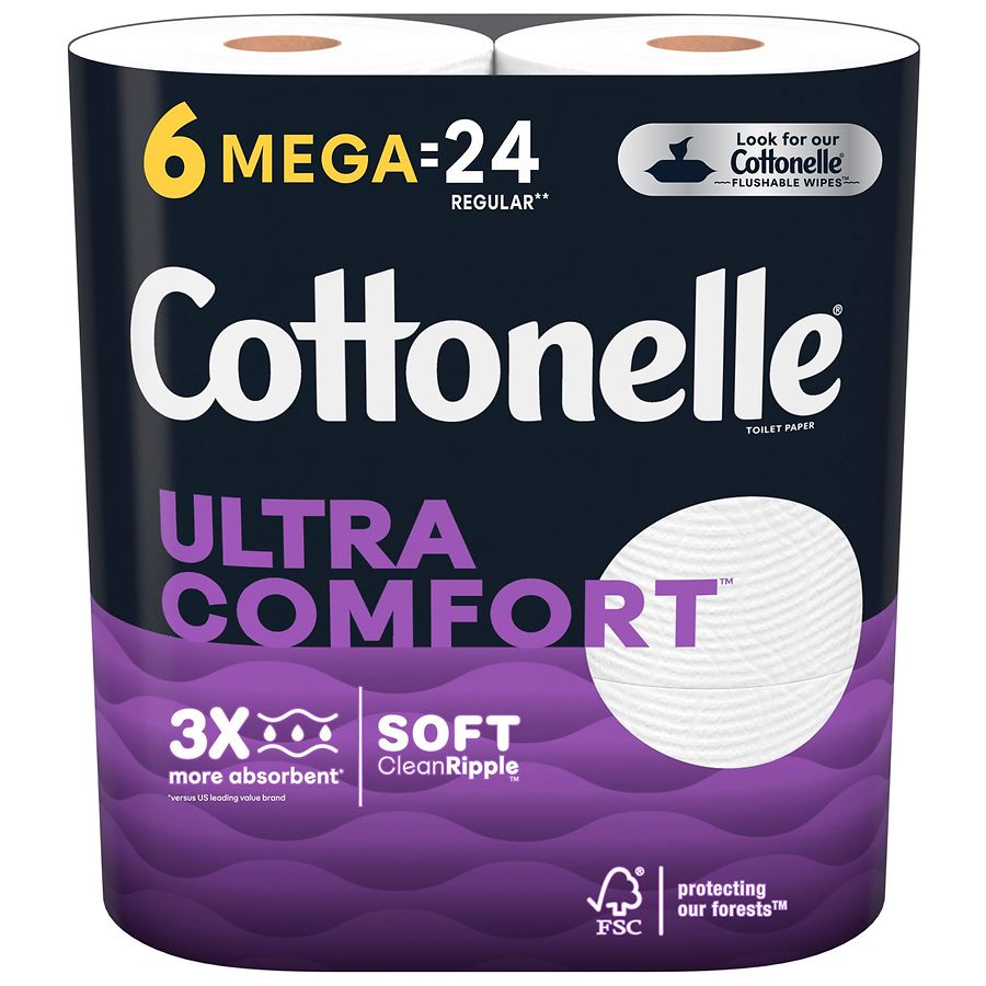 Cottonelle Ultra Comfort Toilet Paper Strong Bath Tissue 6 Mega Rolls (6 Mega Rolls is 24 regular rolls)