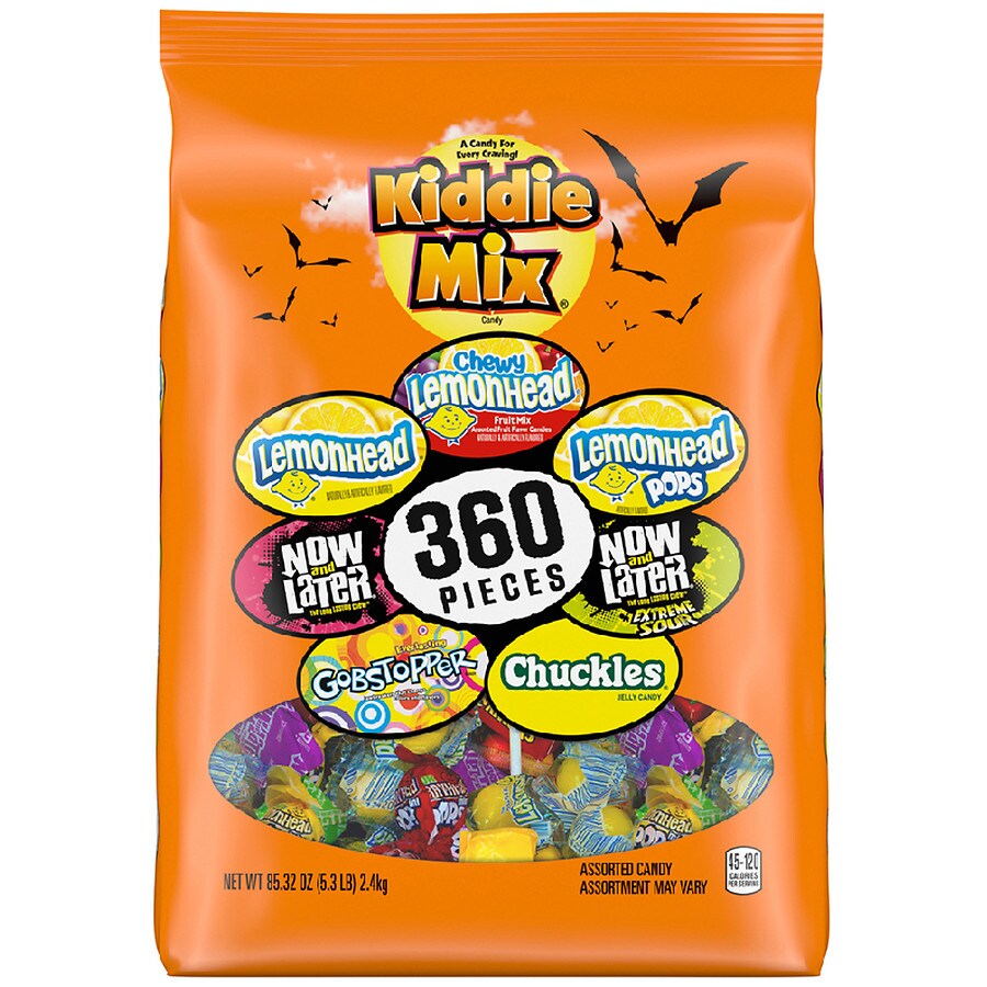 Photo 1 of BEST BUY DEC 2022- Ferrara Candy Kiddie Mix Halloween Candy, Lemonhead, Now & Later, Gobstopper, XXL Variety Bag 360 Pieces - 85.32 Oz