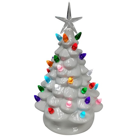 Festive Voice Light Up Ceramic Tree White