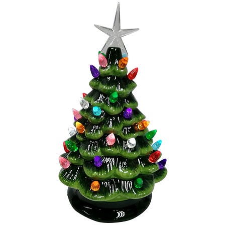 Festive Voice Light Up Ceramic Tree Green