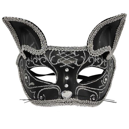 Festive Voice Cat Mask Black Lace/Silver Glitter Assortment