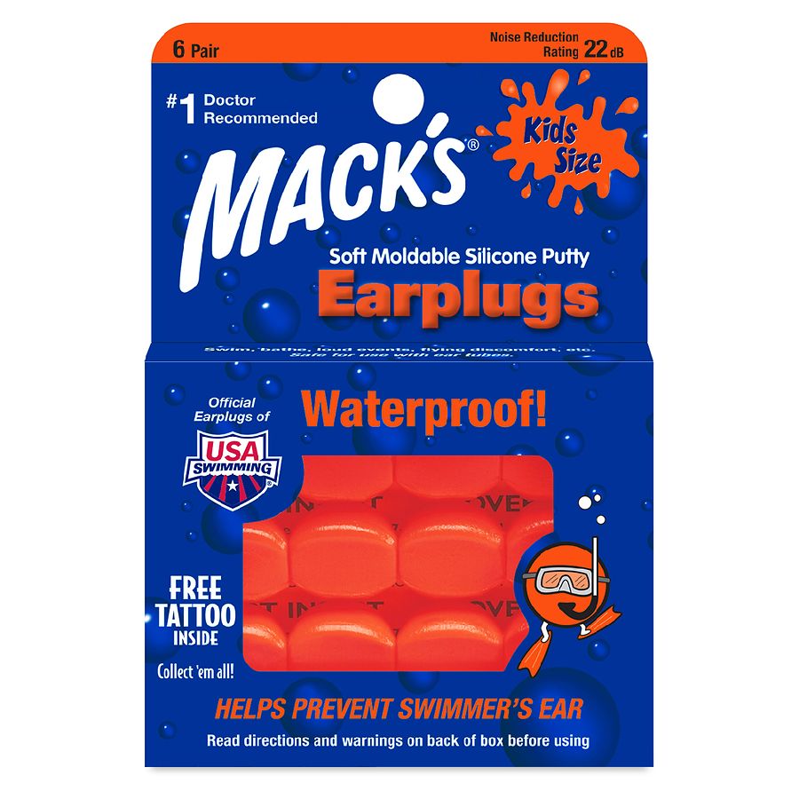 MACK'S Swimming PILLOW SOFT Ear Plug Learn to Swim ADULT 6 Pair MOLDABLE PUTTY 7 