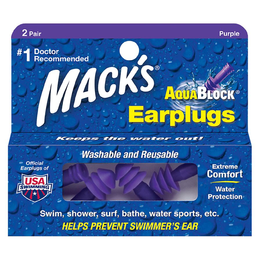 Mack's AquaBlock Earplugs Purple 6 pairs 