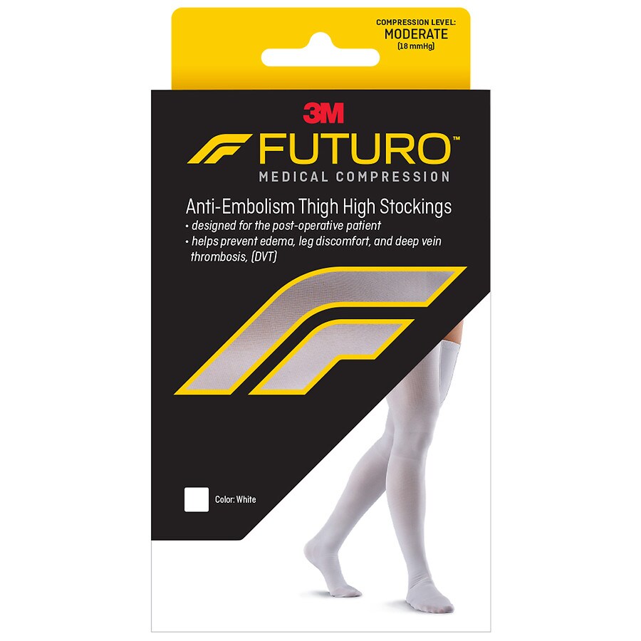 FUTURO Anti-Embolism Closed Toe Thigh High Stockings White, White