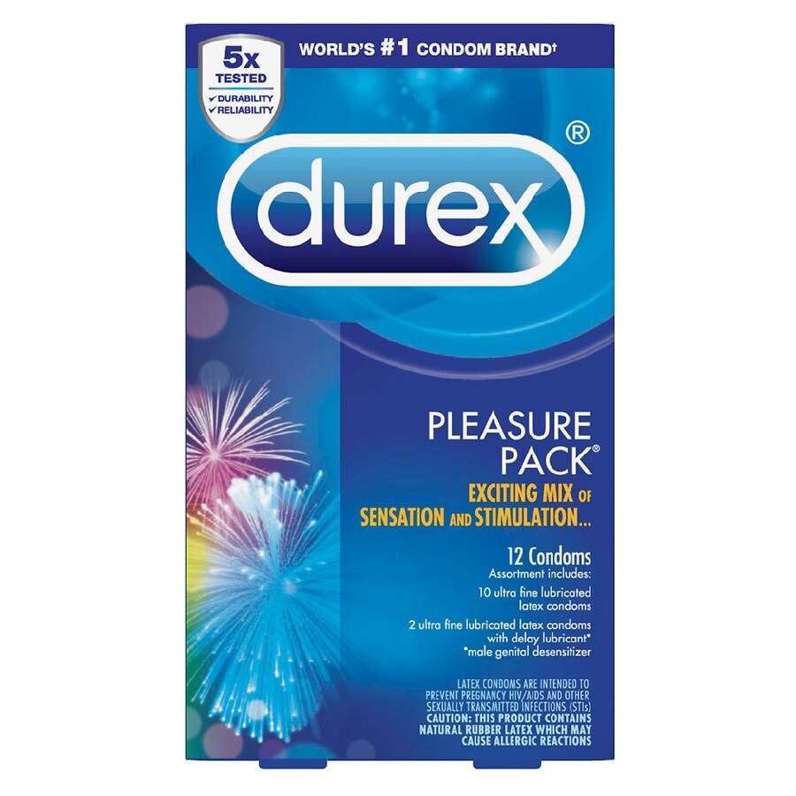 Durex Pleasure Pack, Assorted Lubricated Premium Condoms