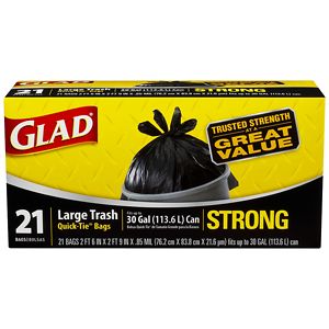 Glad Large Trash Bags, Quick-Tie, 30 Gallon